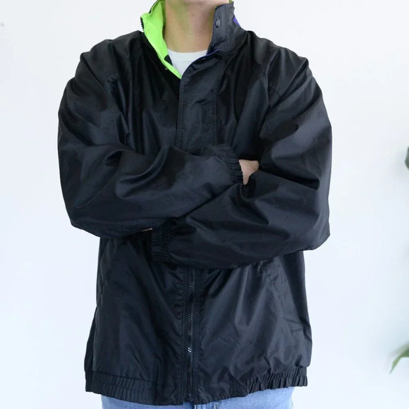 Brooks Vintage Y2K Black with  Neon Green Trim Windbreaker ~Large - Picture 11 of 11